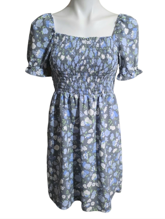 Loft Outlet Floral Smocked Dress Gray & Blue Size XS - Picture 2 of 10